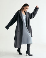 UNISEX BELTED WOOL DOUBLE COAT W - SHARKSKIN DARK GRAY (6636059689078)