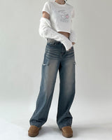 side-damaged denim pants