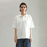 ローカットハーフスリーブシャツ/RAW CUT HALF SLEEVE SHIRT (WHITE)
