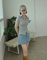 ティアショートスリーブボタンTシャツ/Tear Short Sleeve Button T-shirt (4color)