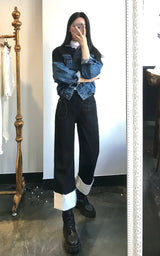 セミワイドフィットデニムパンツ/SEMI WIDE FIT BLACK+WHITE DENIM PANTS [17723]