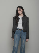 raw edge cut tweed jacket