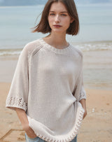 【OUTLET】オーバーサイズフィッシュネットディテールSSセーター IVORY