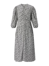 Printed shirring dress - Black flower (6682486112374)