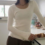 Laffen angora side diagonal slit damage long sleeve knit