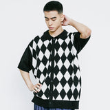 チェッカーボードカラーニットカーディガン / CHECKER BOARD COLLAR KNIT CARDIGAN BLACK