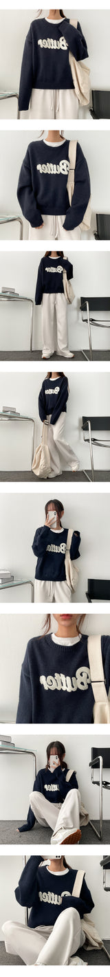 wool volume embroidered butter knit