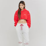 オーバーサイズラインポイントクロップフーディー/Oversize Line Point Crop Hoodie Red (6600740601974)