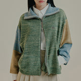 TONE VARIATION BOUCLE KNIT ZIP UP
