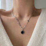 bjj ダブルサイドマザーオブパールオニキスコインビーズネックレス/bjj Double-sided mother-of-pearl onyx Coin Beads Necklace
