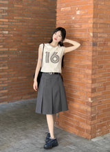 ハイロットベルトプリーツミディスカート/ Hirot Belt Pleated Midi Skirt