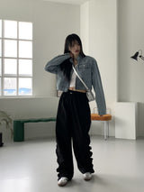 カーズサイドシャーリングツーウェイジョガーロングワイドパンツ /  Cards side shirring two-way jogger long wide pants