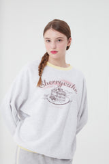 チェリーケーキグラフィックポイントスウェットシャツ／CHERRY CAKE GRAPHIC RIB POINT SWEATSHIRT [MELANGE GRAY]