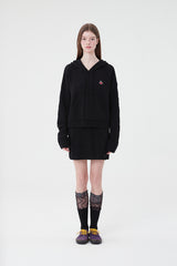 スモールチェリーショットニットフーディー／SMALL CHERRY SHORT KNIT HOODIE [BLACK]