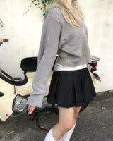 パンチングフードセミジップアップバルーンクロップニットウェア