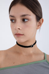 ビンテージオーバルループオンブラックニットチョーカー/Vintage oval rope on black knit choker necklace
