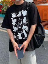 レイジーキャットハーフTシャツ / LAZY CAT HALF T-SHIRTS(2COLOR)