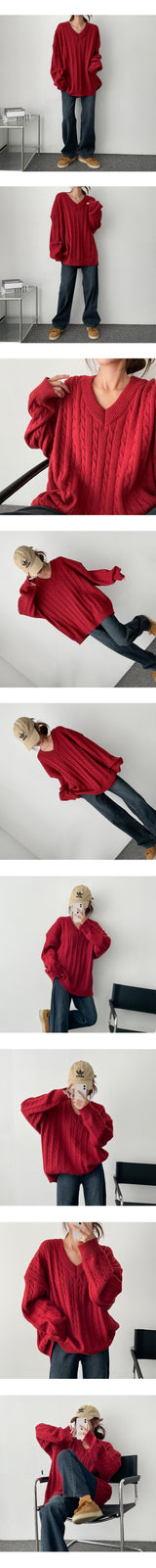 Litdum Soft Super Boxy Twisted V-neck Knitwear