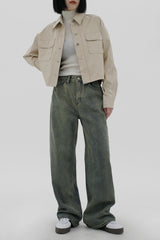 オリーブウォッシュデニムパンツ / Olive washed denim pants