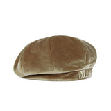 VA Square Stud Octagon Velvet Beret / Beige