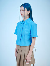 クロップショートスリーブコットンシャツ / CROP SHORT-SLEEVES COTTON SHIRTS (SKY BLUE)