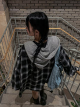 (UNISEX)キッチフードバルーンチェックシャツ
