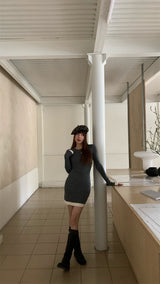 Slim line ribbed mini dress