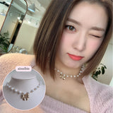 Adorable Ribbon Pearl Choker Necklace - Gold