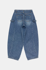 Folding snap over wide denim pants
