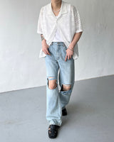 SIメッシュショートスリーブシャツカーディガン / SI mesh short-sleeved shirt cardigan (2 colors)