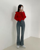One-Button Whisker Washed Jeans