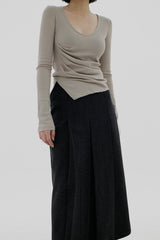 V-ネックシャーリングT-シャツ / V-neck shirring T-shirt (4color)