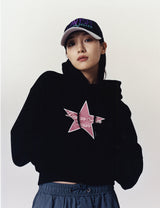 スターロゴクロップドフーディー / W STAR LOGO CROPPED HOODIE BLACK(CV2CFFM401A)