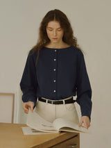 Boatneck plain blouse (6654553587830)