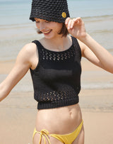 【OUTLET】FISHNET SQUARE NECK KNIT TANK TOP BLACK