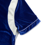 レザートリムベロアジップアップポロシャツ/[UNISEX] Leather-Trimmed Velour Zip Polo (Blue)