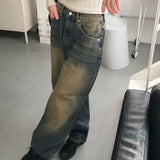 Kama yellow washed vintage long wide denim pants