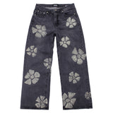 フラワー ブリーチ ワイド デニム パンツ / flower bleach wide denim pants (washed black)