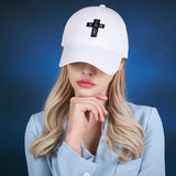Black cross logo over fit buckle cap WHITE