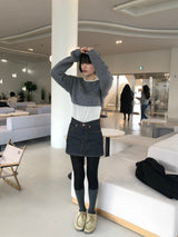Layering boat neck short knit 
