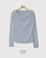 Drape Off Shoulder Long Sleeve T-shirt (5color)