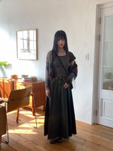 Elder Pintuck Pleated Long Denim Skirt