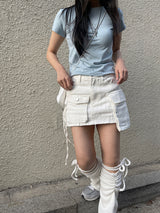 マルチアンバランスポケットストリングカーゴミニスカート / Multi-Unbalanced Pocket String Cargo Mini Skirt