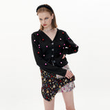 Finger Hole Strawberry Cardigan [Black] (6612251082870)