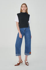 ストレートフィットロールアップ刺繍デニムパンツ / STRAIGHT FIT ROLL UP EMBROIDERY DENIM PANTS [6863]