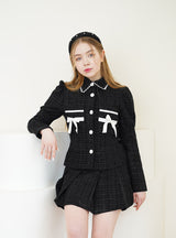 set tweed romantic jacket skirt black (6688681787510)