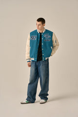 QUILTING POINT VARSITY JACKET - BLUE