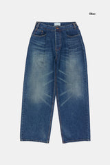 Folded pintuck wide denim pants