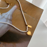 hiv パールハートキッチュネックレス/hiv Pearl heart kitsch necklace (2color)