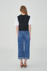 ストレートフィットロールアップ刺繍デニムパンツ / STRAIGHT FIT ROLL UP EMBROIDERY DENIM PANTS [6863]